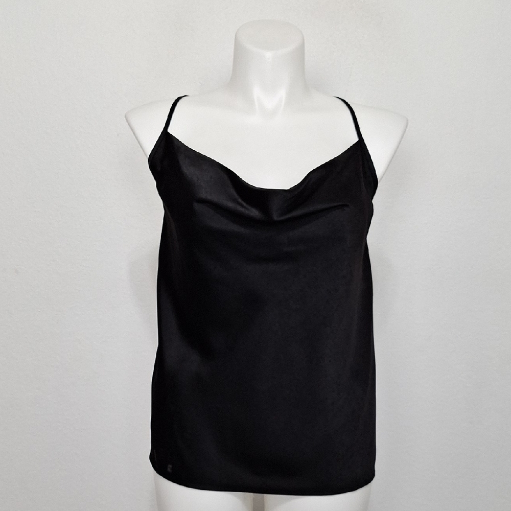 Single Thread Black Satin Indie Sleaze Cowl Neck Relaxed Fit Silky Camisole XL